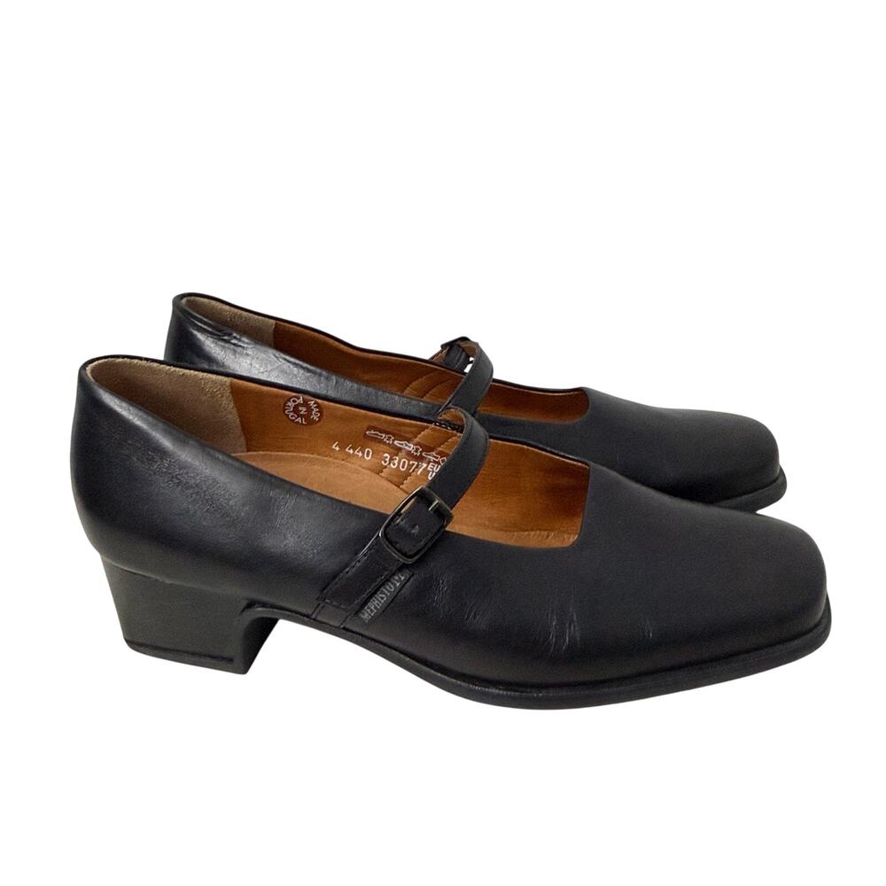 Mephisto Shoes Womens Size 8.5 Mary Jane Black Leather Block Heel Portugal